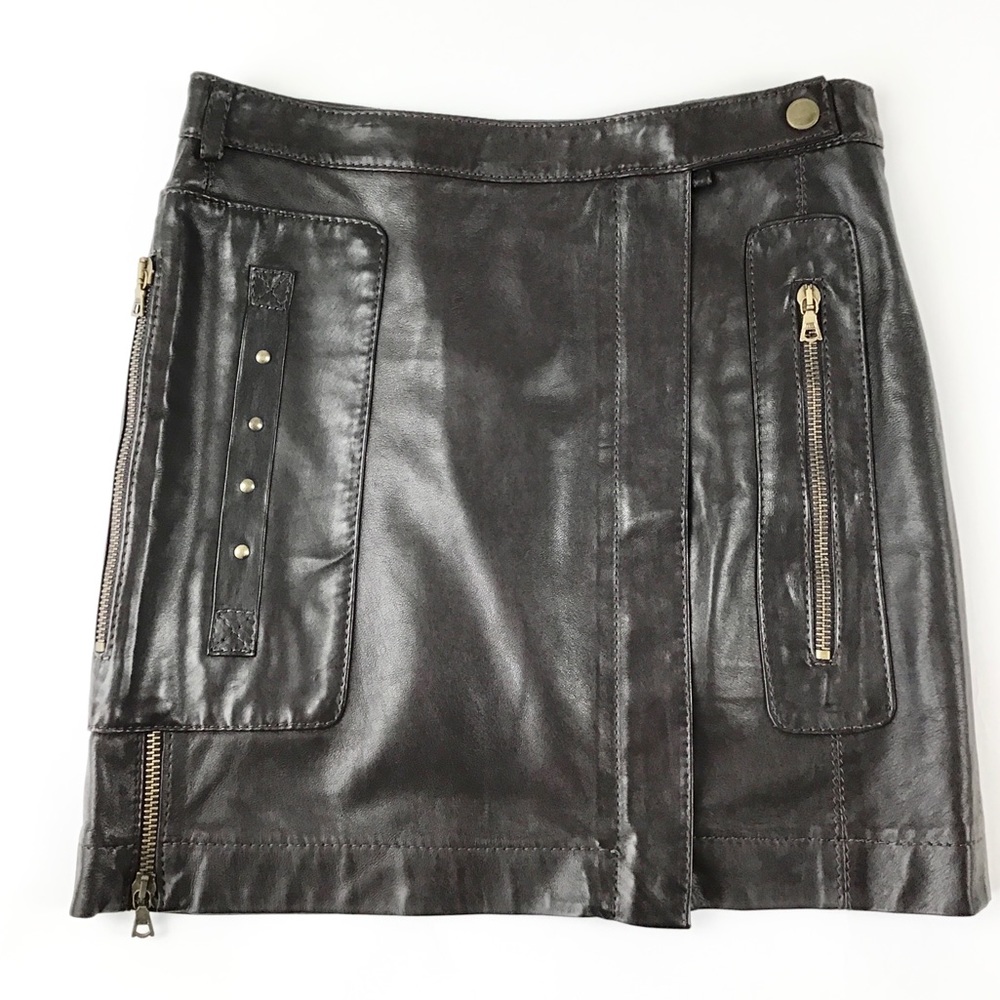 2Die4 Antonio Berardi Lamb Skin Skirt Dark Chocolate Size 6